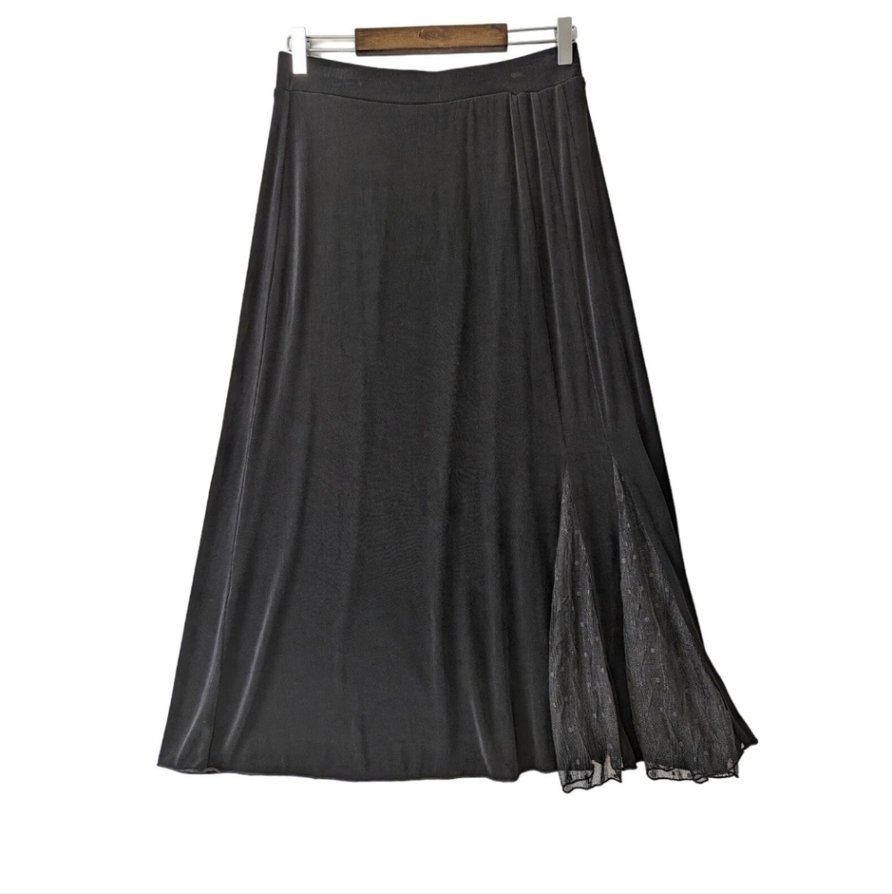 Chicos 2 black Travelers Maxi skirt lace detail boot skirt. Large.